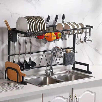 Escurridor de platos, escurridor de platos, cesta de drenaje para fregadero,  accesorios para el hogar (L gris)